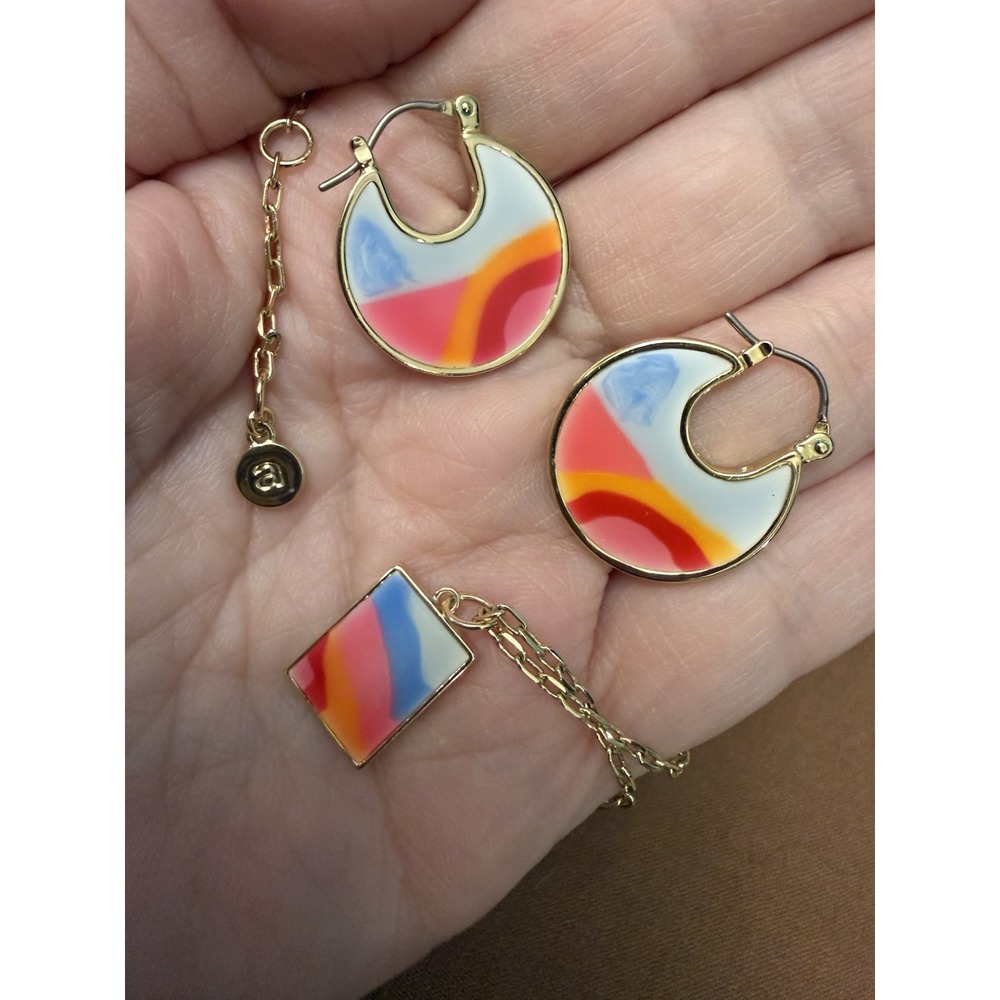 Ana Luisa Gold-Plated Enamel Necklace & Hoop Earrings Matching Set Retired